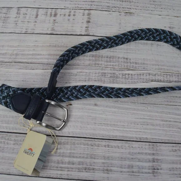 FAHERTY Men's 32 Waist Woven Belt Cerulean Mix Made in USA $148 NEW - Picture 10 of 11